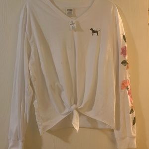 PINK long sleeve tie crop top